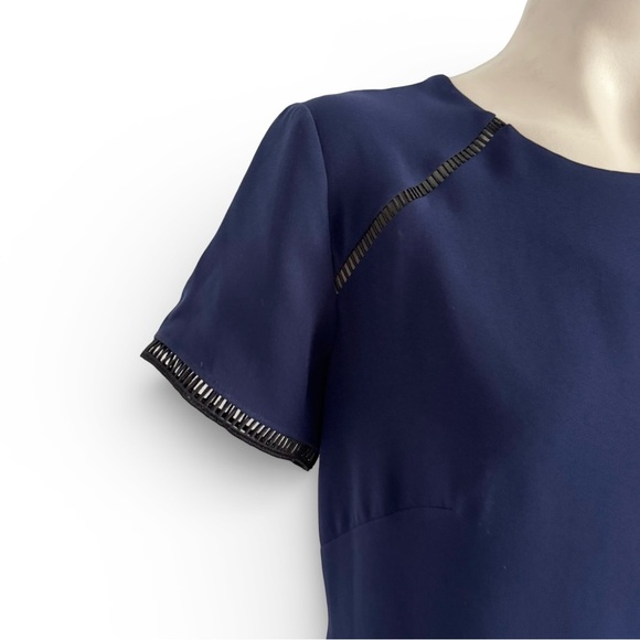 SHOSHANNA navy blue Lombard shift dress with black trim and a flounced hem 12 - Picture 6 of 7